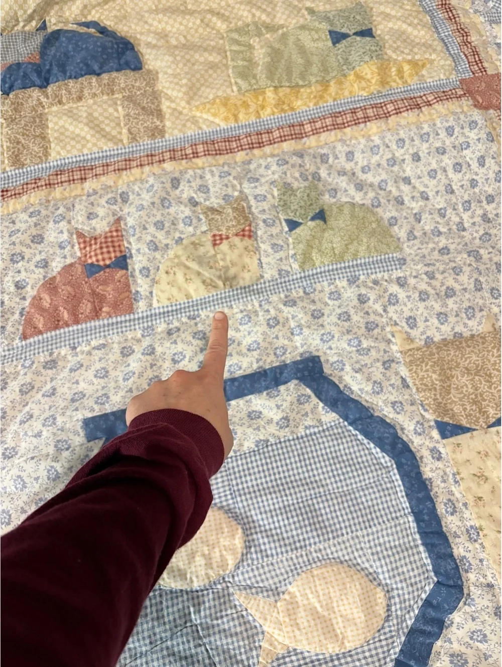 Vintage PEM America Cat Quilt Twin 68x86 Fishbowl Cottagecore Patchwork Cotton